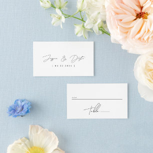 Elegantes Minimalistisches Script Schwarz und Weiß Platzkarte