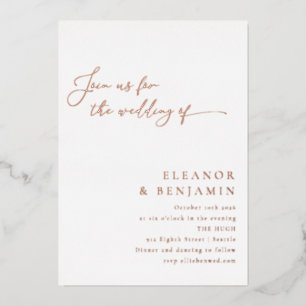 Elegantes Minimalistisches Script Wedding White Ro Folieneinladung
