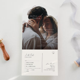 Elegantes Minimalistisches Skript-Foto-Siegel und All In One Einladung