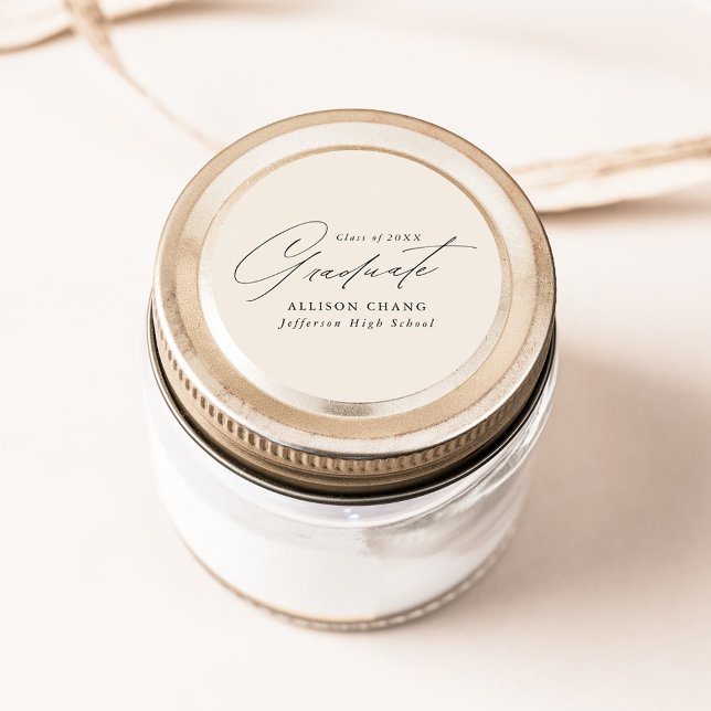 Elegantes Minimalistisches Skript Ivory Abschluss Runder Aufkleber (Von Creator hochgeladen)