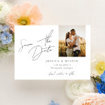 Elegantes Minimalistisches Skript Schwarz und Weiß Save The Date<br><div class="desc">Mit dieser minimalistischen,  modernen Save the Date-Karte mit eleganten Schriftart machen Sie Ihren großen Tag stilvoll. Alle Schriftart und Farben sind vollständig anpassbar. Verwenden Sie die erweiterten Bearbeitungstools,  um weitere Anpassungen vorzunehmen. Dieses Design ist Teil einer Sammlung.</div>