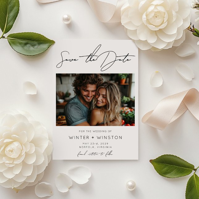 Elegantes Minimalistisches Skript Zwei Foto Save t Save The Date (Von Creator hochgeladen)