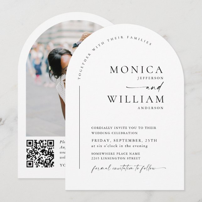 Elegantes Minimalistisches Stylish Wedding QR Code Einladung (Vorne/Hinten)