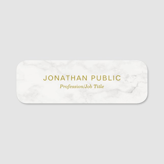 Elegantes Minimalistisches Template Gold Text Weiß Namensschild (Vorderseite)