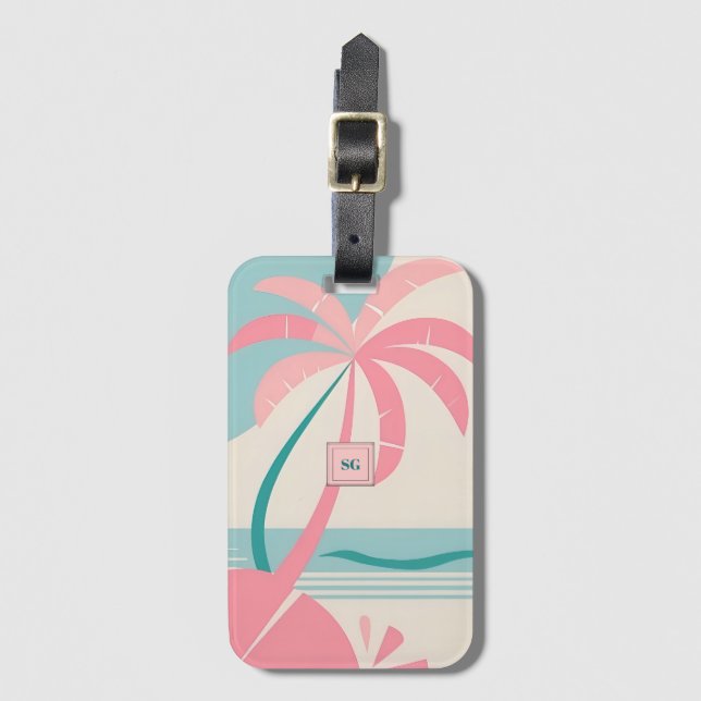 Elegantes Minimalistisches tropisches rosa aquamar Gepäckanhänger (Vorderseite Vertikal)