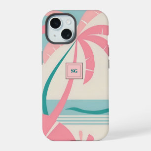 Elegantes minimalistisches tropisches rosa-teal-Mo iPhone 15 Hülle