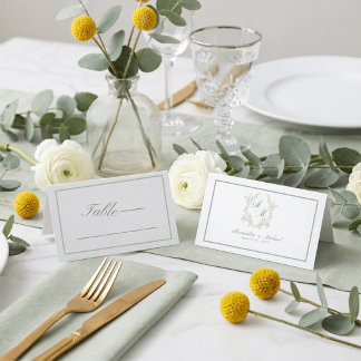 Elegantes minimalistisches Wappen-Monogramm Sage-H Platzkarte