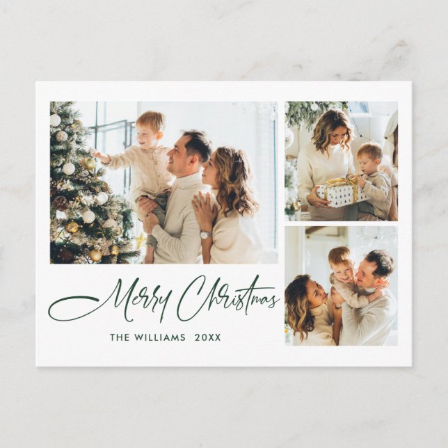 Elegantes Minimalistisches Weihnachten 3 Foto Gruß Postkarte (Vorderseite)