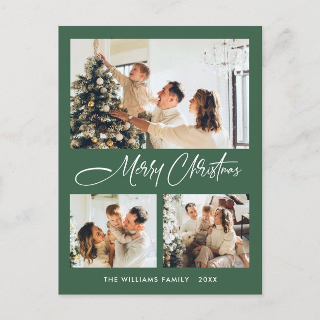 Elegantes Minimalistisches Weihnachten 3 Foto Gruß Postkarte (Vorderseite)