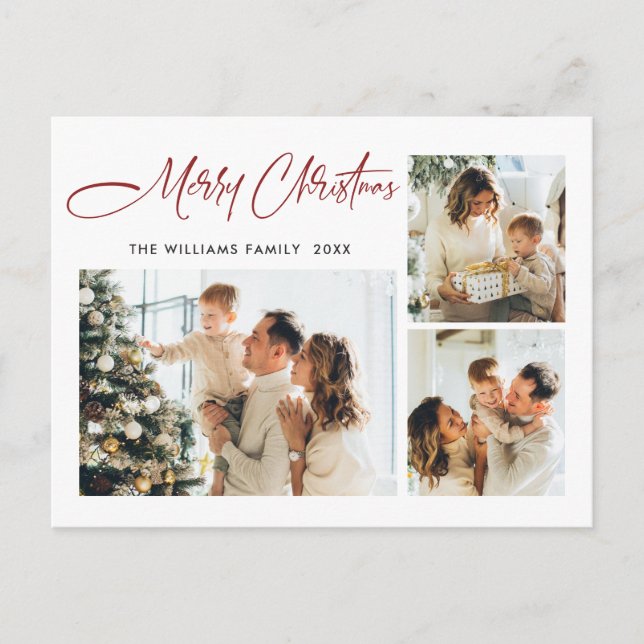 Elegantes Minimalistisches Weihnachten 3 Foto Gruß Postkarte (Vorderseite)