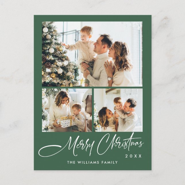 Elegantes Minimalistisches Weihnachten 3 Foto Gruß Postkarte (Vorderseite)