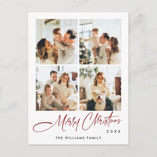 Elegantes Minimalistisches Weihnachten 4 Foto Gruß Postkarte (Vorderseite)