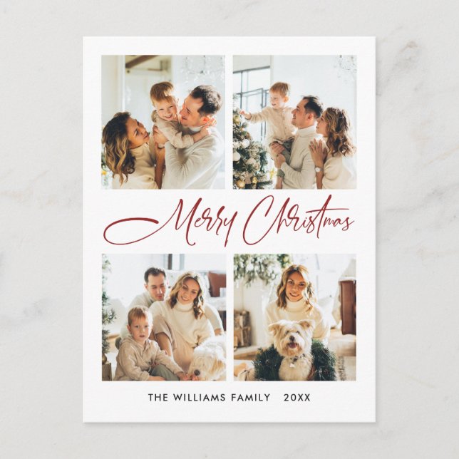 Elegantes Minimalistisches Weihnachten 4 Foto Gruß Postkarte (Vorderseite)