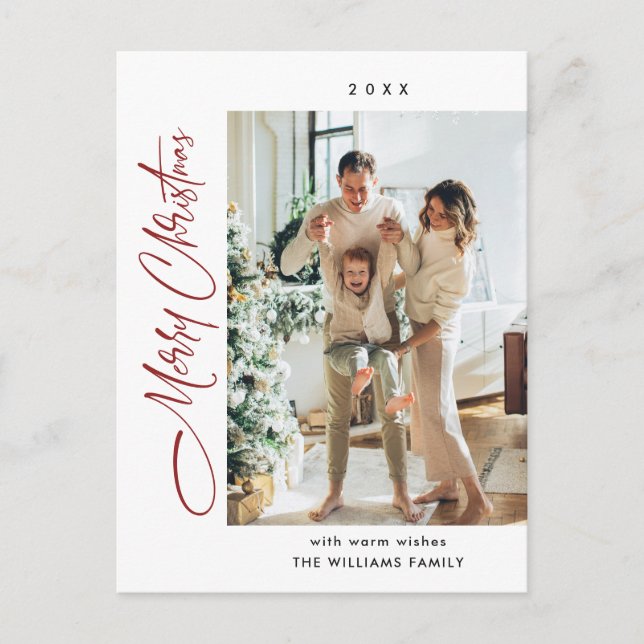 Elegantes Minimalistisches Weihnachten Ein Foto Gr Postkarte (Vorderseite)