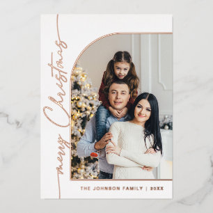 Elegantes Minimalistisches Weihnachts-Foto Rose Go Folien Feiertagskarte
