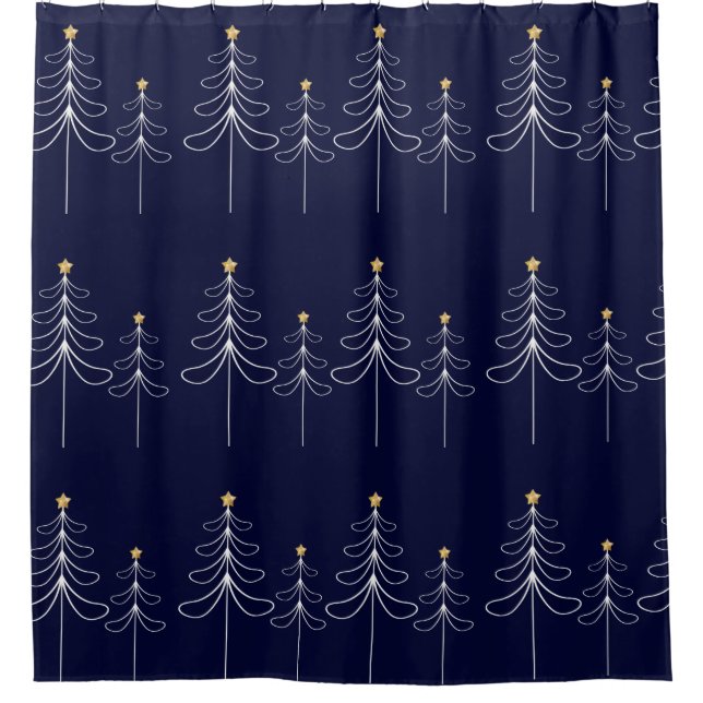 Elegantes minimalistisches Weihnachtsbaumdesign bl Duschvorhang (Vorderseite)