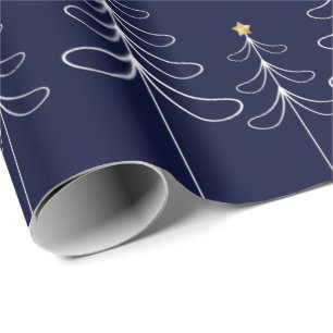 Elegantes minimalistisches Weihnachtsbaumdesign bl Geschenkpapier
