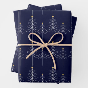 Elegantes minimalistisches Weihnachtsbaumdesign bl Geschenkpapier Set