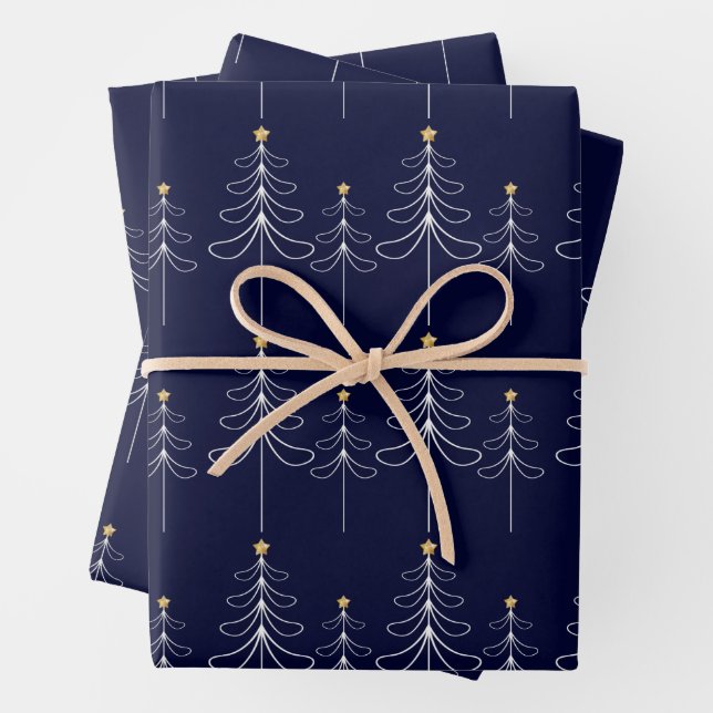 Elegantes minimalistisches Weihnachtsbaumdesign bl Geschenkpapier Set (Beispiel)