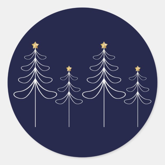 Elegantes minimalistisches Weihnachtsbaumdesign bl Runder Aufkleber (Vorderseite)