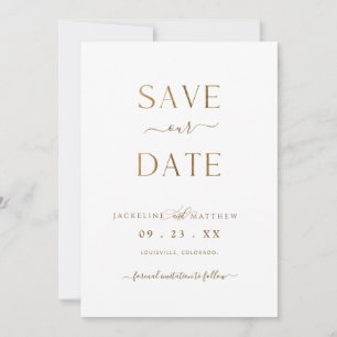 Elegantes Minimalistisches Weiß und Gold, Hochzeit Save The Date