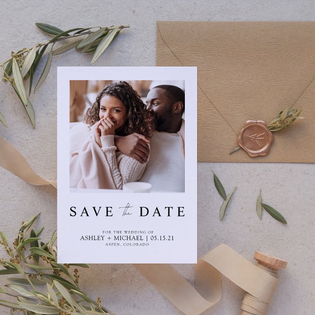 Elegantes Minimalistisches weißes Foto Save the Da Save The Date (Modern Love: Minimalist Photo Save-the-Date. Elegant & Personal. [Add Your Photo & Details] 💍✨)