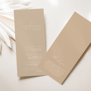 Elegantes Minimalistisches White & Beige Hochzeits Menükarte