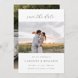 Elegantes Minimalistisches White Script Hochzeit z Save The Date