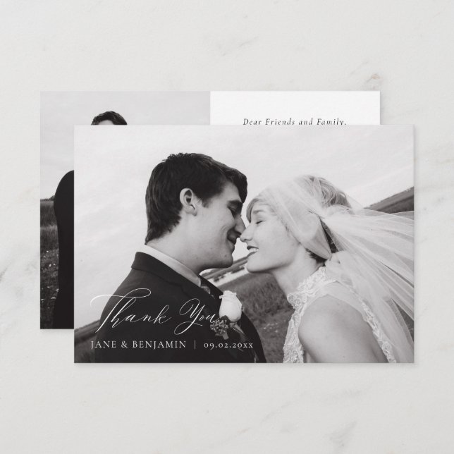Elegantes Minimalistisches White Wedding 2 Foto Dankeskarte (Vorne/Hinten)