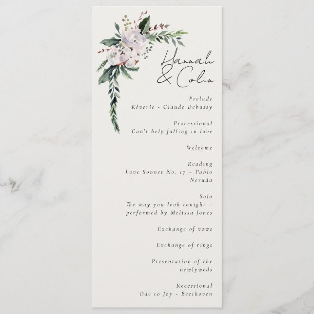 Elegantes Minimalistisches Winterreath Weiß Grün Programm (Vorderseite)