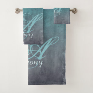 Elegantes Mint Aquamarin Gray rustikales Monogramm Badhandtuch Set