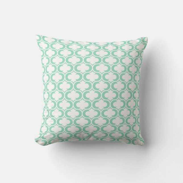 Elegantes Mint Blue White Lattice Muster Kissen (Vorderseite)