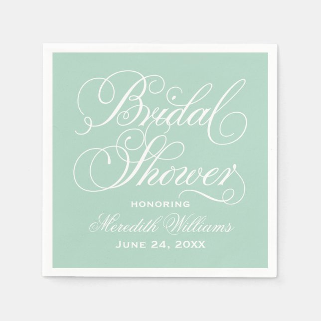 Elegantes Mint Calligraphy Wedding Brautparty Serviette (Vorderseite)