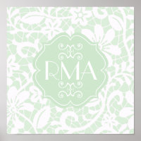 Elegantes Mint Green Lace Personalisiertes Monogra