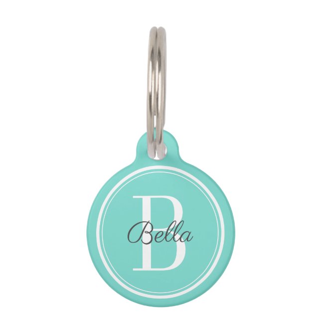 Elegantes Mint Monogramm Haustiermarke (Vorderseite)