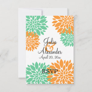 Elegantes Mint- und Orangen-Blüten-Burst-RSVP Einladung