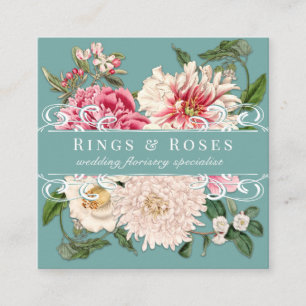Elegantes Mint Vintage Rosa Florales Botanisches R Quadratische Visitenkarte