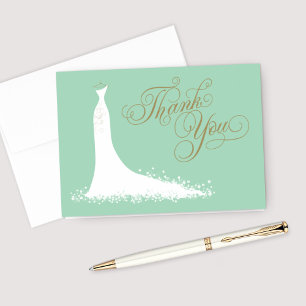 Elegantes mintgrünes goldenes Hochzeitskleid Braut Dankeskarte