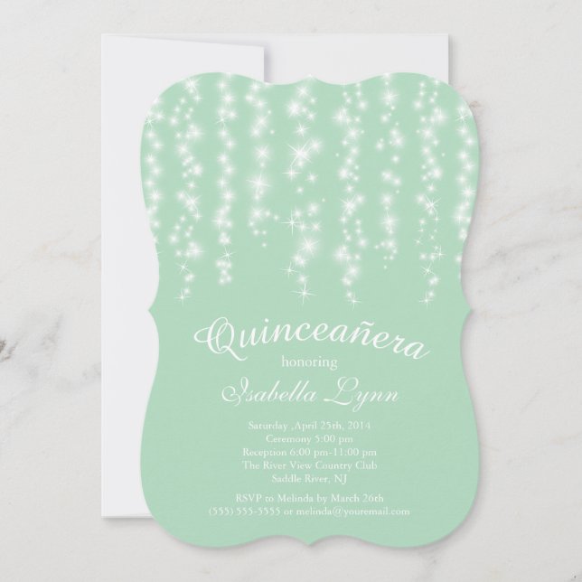 Elegantes Minze-Funkellicht Quinceñera Party Einladung (Vorderseite)