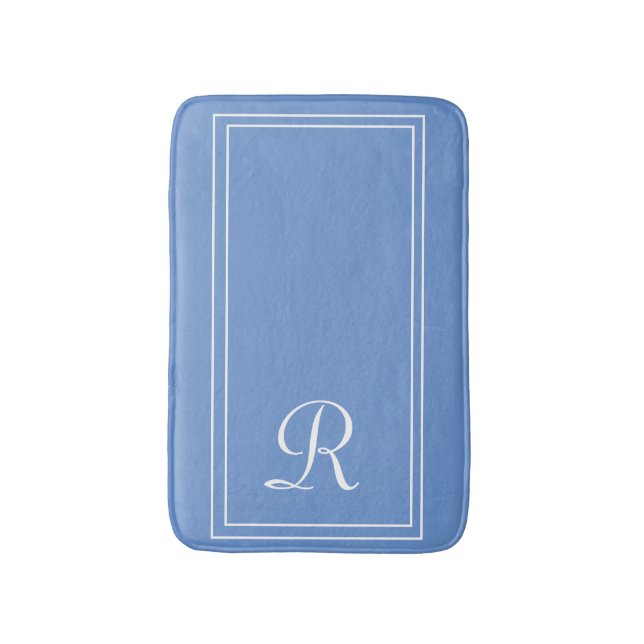 Elegantes Mit Monogramm Blau Personalisiert Badematte (Vorderseite Vertikal)