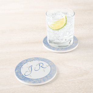 Elegantes Mit Monogramm Blau und Grau Getränkeuntersetzer