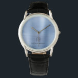 Elegantes, Mit Monogramm, blaues Bürstenmetall Armbanduhr<br><div class="desc">Personalisierte elegante Mit Monogramm Blue Brushed Metal Watch.</div>