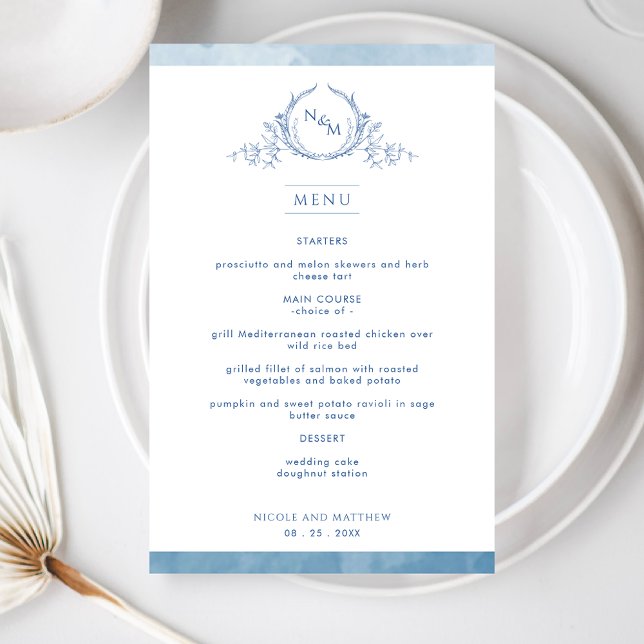 Elegantes Mit Monogramm Blue Watercolor Wedding Me (Von Creator hochgeladen)