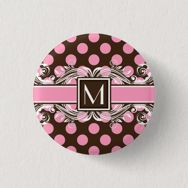 Elegantes Mit Monogramm geometrisches Punktmuster Button (Vorderseite)