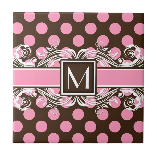 Elegantes Mit Monogramm geometrisches Punktmuster Fliese (Vorderseite)