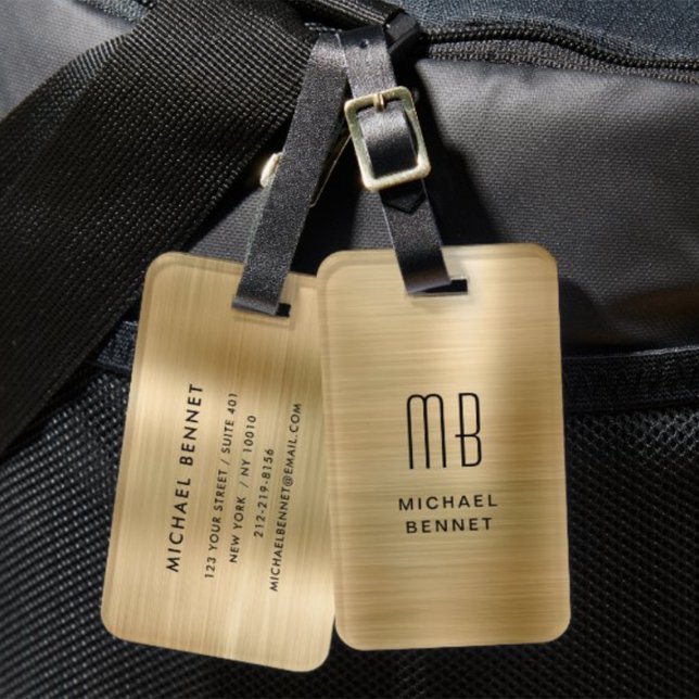 Elegantes Mit Monogramm-Gold-Brushed-Metallic Gepäckanhänger (Elegant Monogrammed Gold Brushed Metallic Luggage Tag)