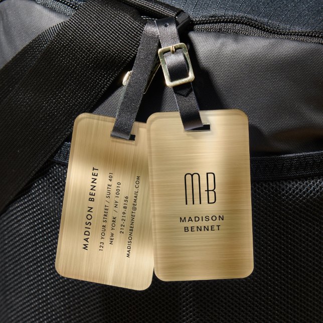 Elegantes Mit Monogramm-Gold-Brushed-Metallic Gepäckanhänger (Elegant Monogrammed Gold Brushed Metallic Luggage Tag)