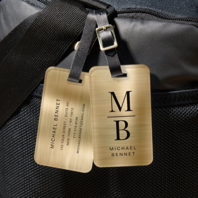 Elegantes Mit Monogramm-Gold-Brushed-Metallic Gepäckanhänger (Elegant Monogrammed Gold Brushed Metallic Luggage Tag)