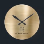 Elegantes Mit Monogramm-Gold-Brushed-Metallic Runde Wanduhr<br><div class="desc">Personalisierte,  elegante Mit Monogramm goldfarbene Runduhr.</div>