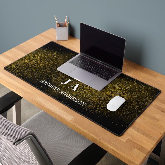 Elegantes Mit Monogramm Gold Shine Sterne Desk Mat Schreibtischunterlage (Büro 2)